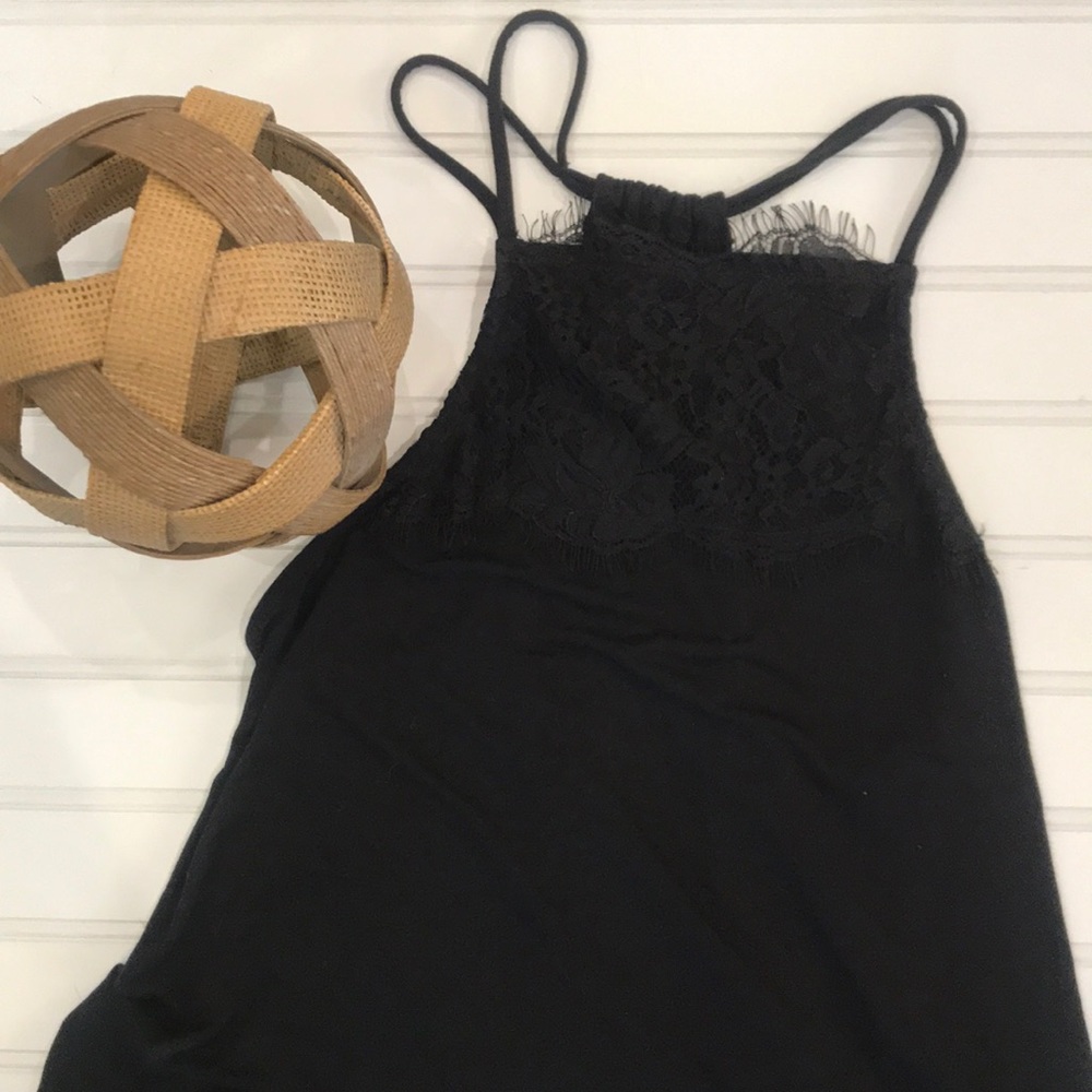 AEO Tank Lace Fringe Black